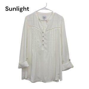 Kim Rogers Womens Cream Pleated/Half Button-Front 3/4-Sleeve Tunic Top Size XXL
